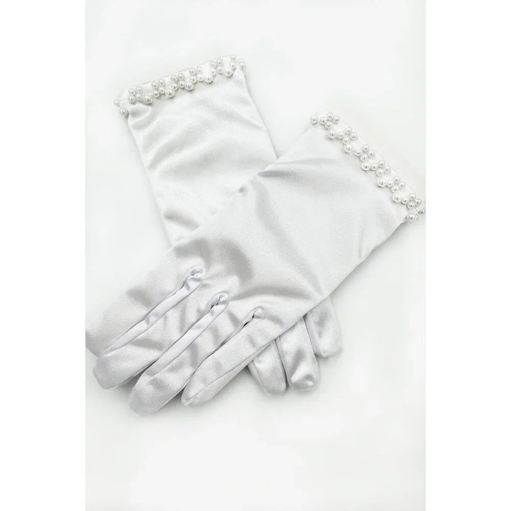 Women's Elegant White Floral Short Lace Wrist Gloves Bridal Dinner Party Prom
